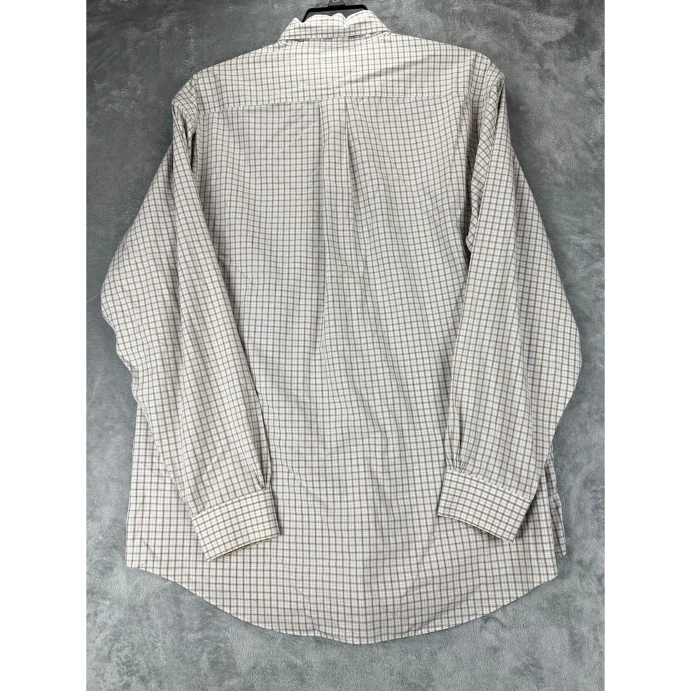 Brooks Brothers Mens Button Down Shirt L Tan Blue Check Cotton Long Sleeve